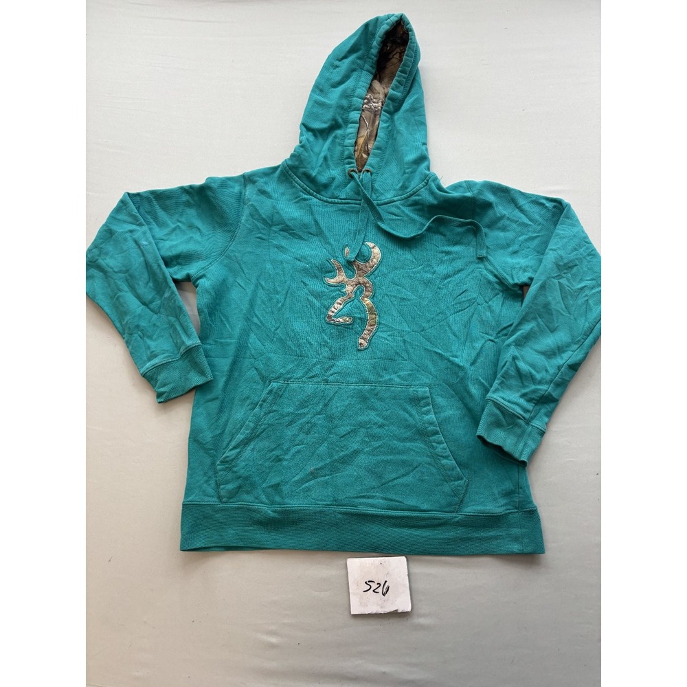 Browning Womens Teal Camo Lined Hoodie Sweatshirt Pullover Logo Large